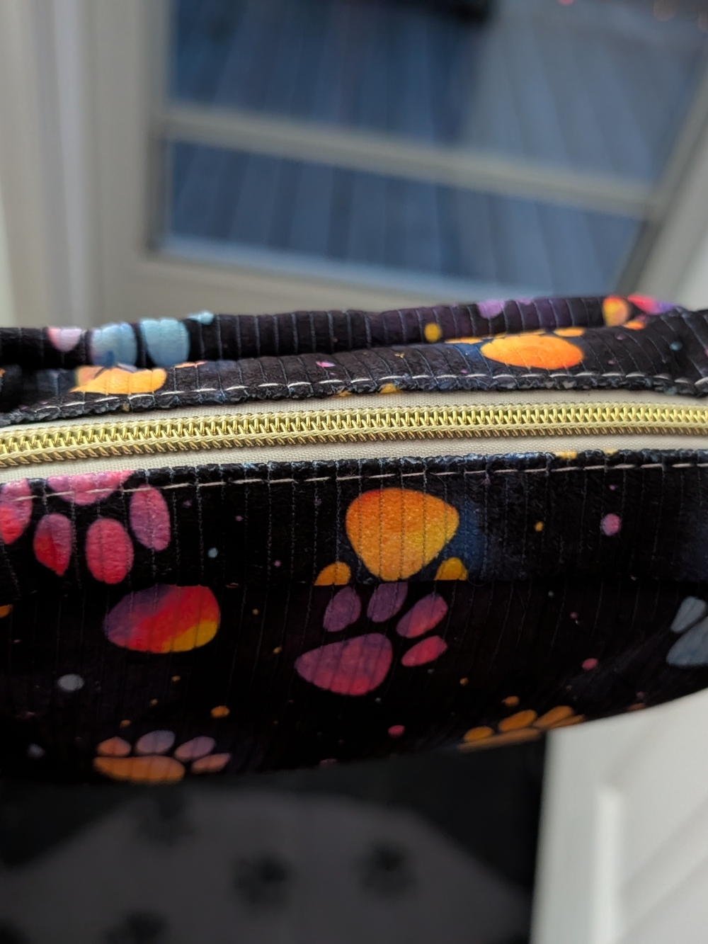 Black Paw Print Cosmetic Bag with Rainbow Paws - Picture 2 of 5